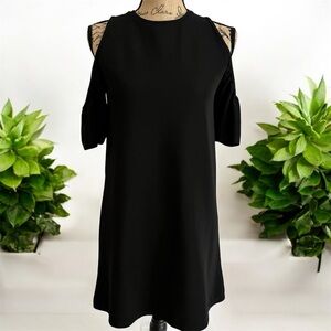 Zara Trafaluc Cold Shoulder Flounce Sleeve Feminine Goth Dress Black